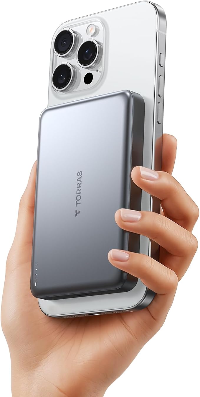 TORRAS MiniMag Qi2 Power Bank, 000mAh Magnetic Battery Pack, Qi2 Certified 30W by TORRAS