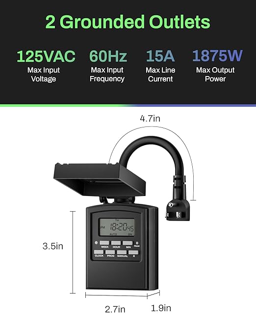 BN-LINK 7 Day Outdoor Heavy Duty Digital Programmable Timer, Outdoor Timer - Image 6