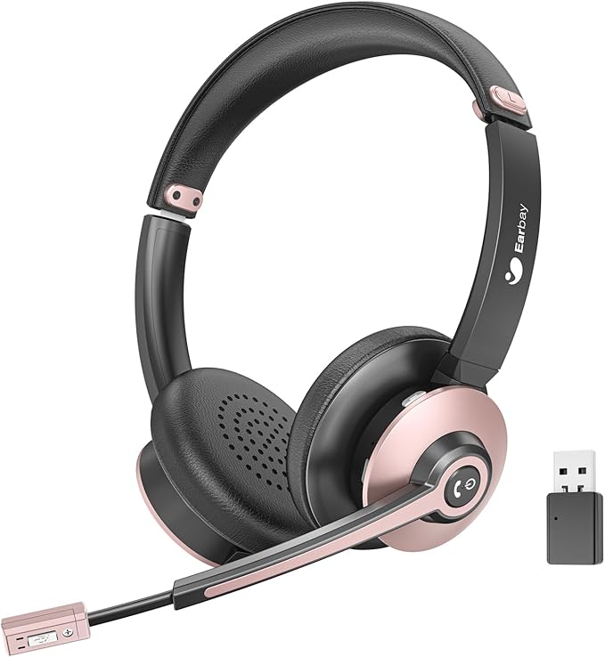 Wireless Headset with Mic for Work, Handsfree 26+ Hours Battery & Mute Button by Earbay