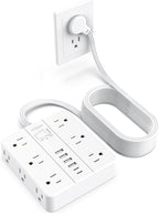 Flat Plug Power Strip Surge Protector, Flat Extension Cord Indoor 20 Feet， by HUNIAN