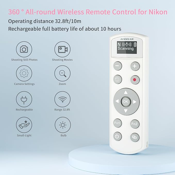 Rechargeable Shutter Release for Nikon AODELAN Wireless Camera Remote Control - Image 2