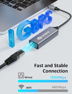 VIOY USB C to Ethernet Adapter, 1Gbps RJ45 to USB C Network Adapter, Portable - Image 3
