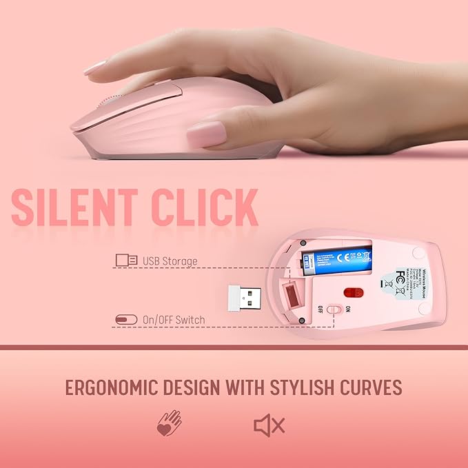 Pink Keyboard and Mouse Wireless, 2.4G Lag-Free Cute Keyboard Combo - Image 8
