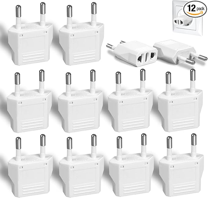 12 Pack White US to Europe Travel Adapter by Romeda