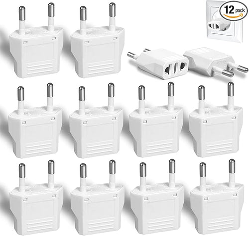 12 Pack White US to Europe Travel Adapter by Romeda
