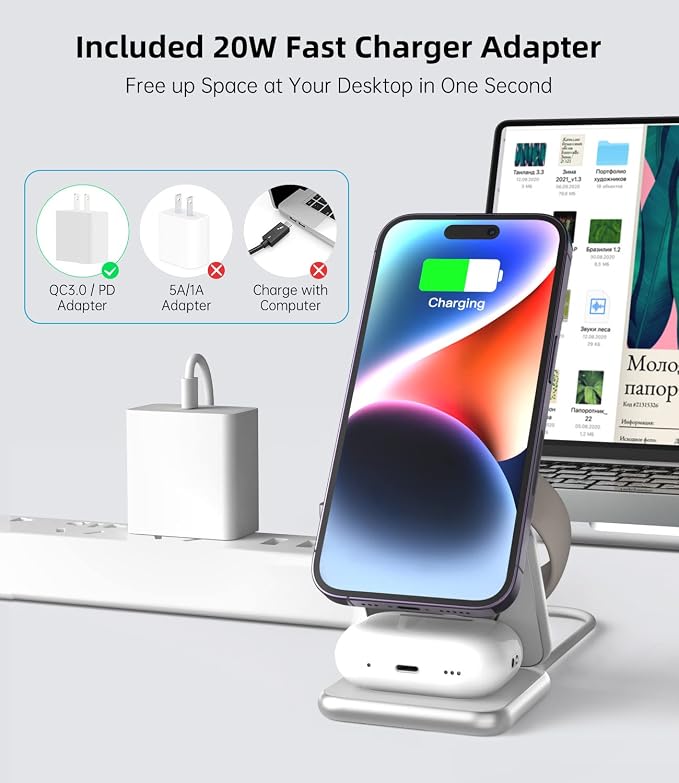 Foldable Magnetic Wireless Charger, KU XIU X40 Aluminum Alloy 3-in-1 Charging - Image 9