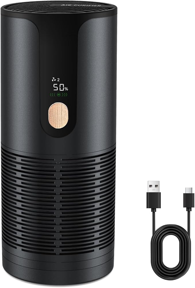 Mini Car Air Purifier-4 Layer Filtration & LCD Display, 15dB Quiet, Cordless by Arint