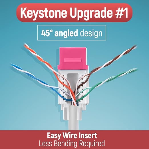 Everest 45° Angled RJ45 Cat6 Keystone Jacks 50-Pack in Pink - Image 3