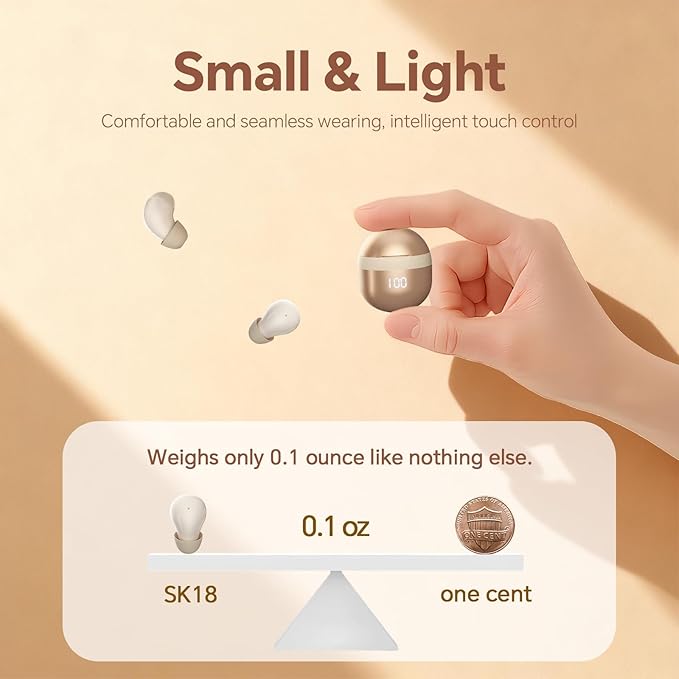 Xmenha Invisible Mini Small Earbuds Wireless Bluetooth, Skin Tone Comfortable - Image 4