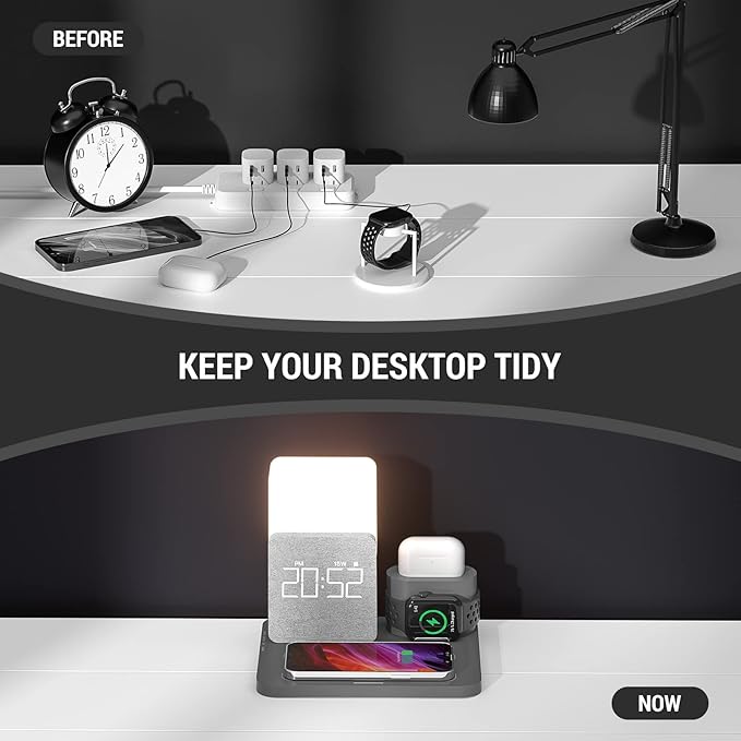 Wireless Charging Station, 3 in 1 Charging Station, Alarm Clock - Image 3