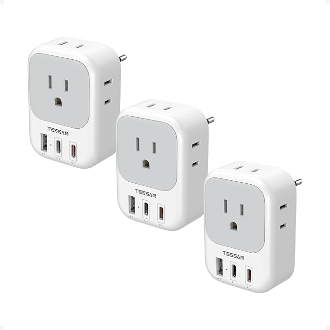 TESSAN European Travel Plug Adapter 3 Pack, PD 20W Type C Power Adaptor by TESSAN