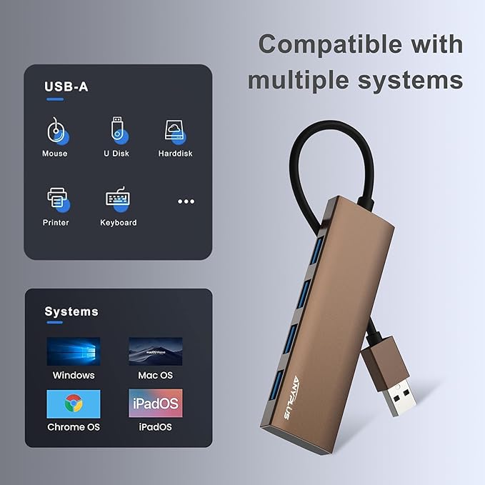 USB Hub, USB 3.0 Hub Aluminum Alloy Ultra Slim USB Splitter, Portable 4 Port - Image 5