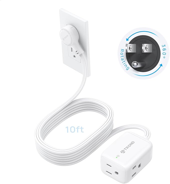 TROND 360° Rotating Flat Plug Extension Cord Surge Protector 10ft, Small Power by TRONDOfficial