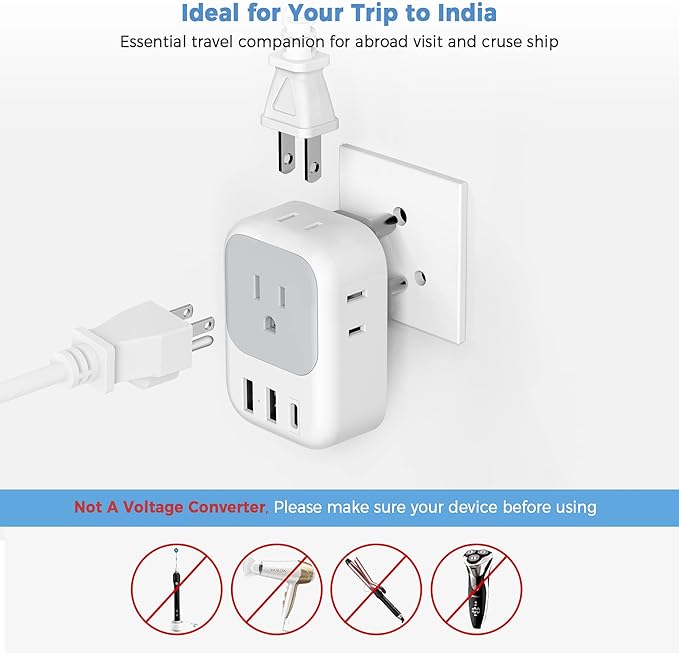 India Plug Adapter 2 Pack, TESSAN Type D Travel Adapter - Image 5