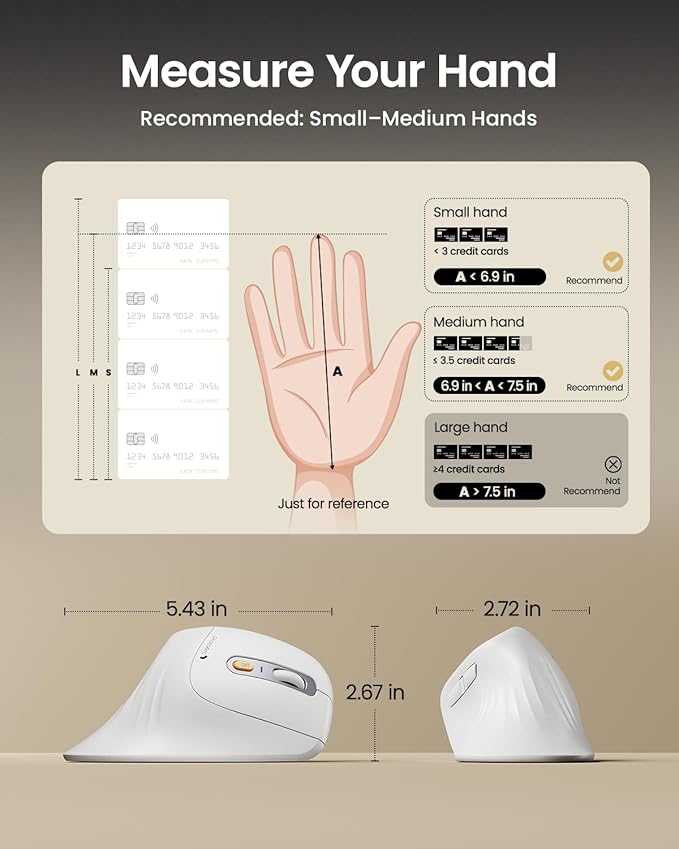 ProtoArc Ergonomic Vertical Mouse, EM11 NL Rechargeable Wireless Mouse Bluetooth - Image 7