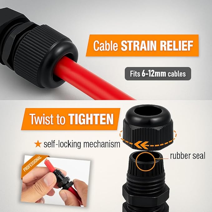 MGI SpeedWare 1/2" NPT Strain Relief Nylon Cord Grip Cable Glands - Image 5