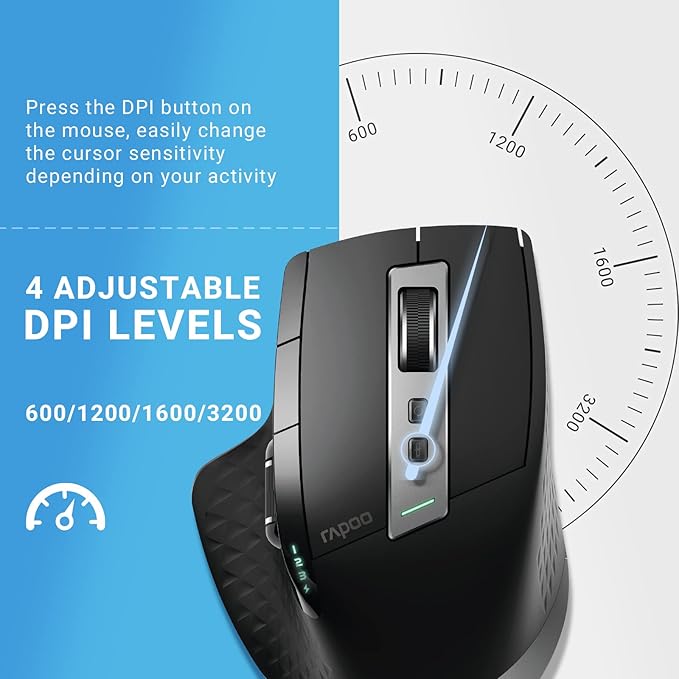 Rapoo Bluetooth Wireless Mouse, 4 Adjustable DPI Rechargeable, Laser Mouse - Image 3