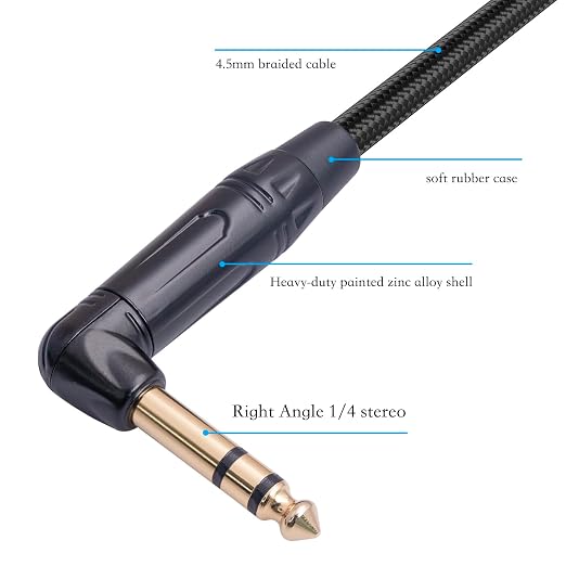 HUAELU 2Pack 3.3FT Right Angle 6.35mm TRS Stereo Male to Female Audio Cable - Image 7