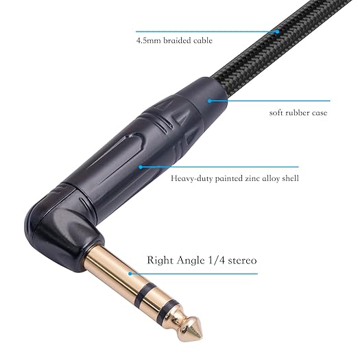 HUAELU 2Pack 1FT Right Angle Audio Cable, Male to Female, 6.35mm TRS Stereo to - Image 8