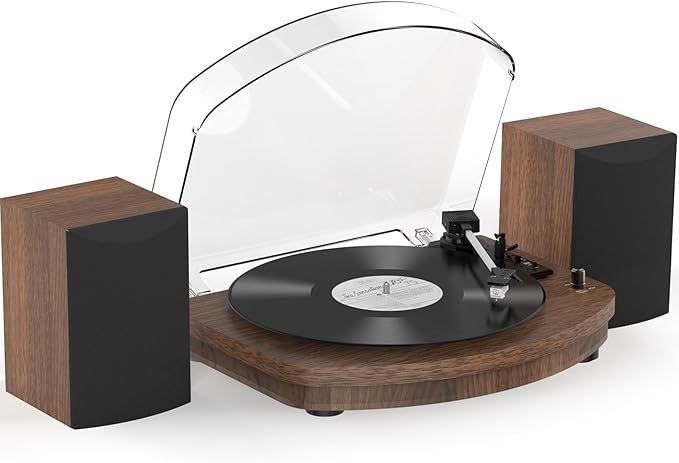 Vinyl Record Player with Dual Stereo Speakers, Belt Drive Turntable with by Unknown