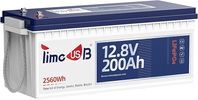 12V 200Ah LiFePO4 Battery, 2560Wh Lithium Deep Cycle Marine/RV Battery by Timeusb