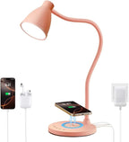 BOHON Cute Desk Lamp with USB C+A Charging Ports, Wireless Charger Pink Lamp by BOHON