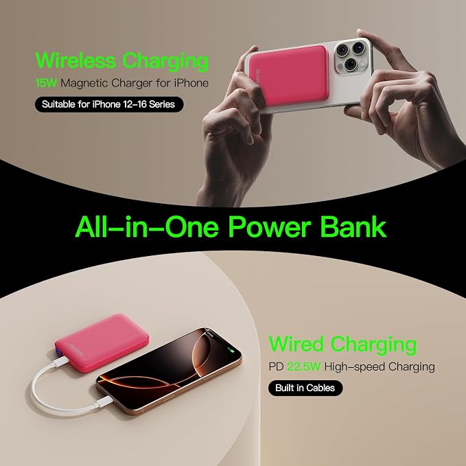2025 Magnetic 15W Power Bank for iPhone, 5000mAh Magsafe Battery Pack - Image 3
