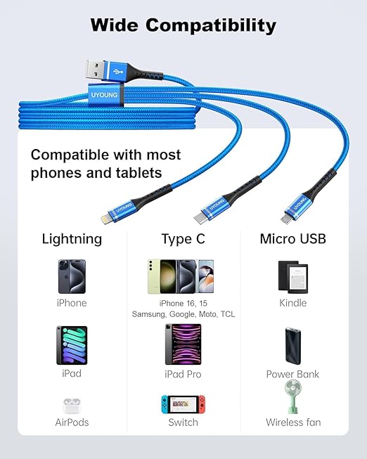 Short Multi Charging Cable 1FT 2Pack 3 in 1 Charger Cord Braided Universal - Image 6