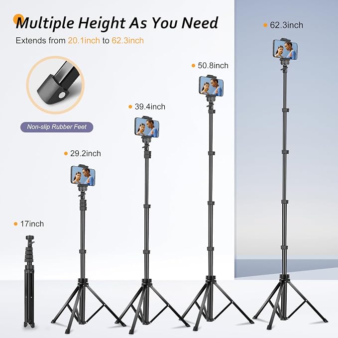 Aureday 62" Phone Tripod Accessory Kits, Camera & Cell Phone Tripod Stand - Image 4
