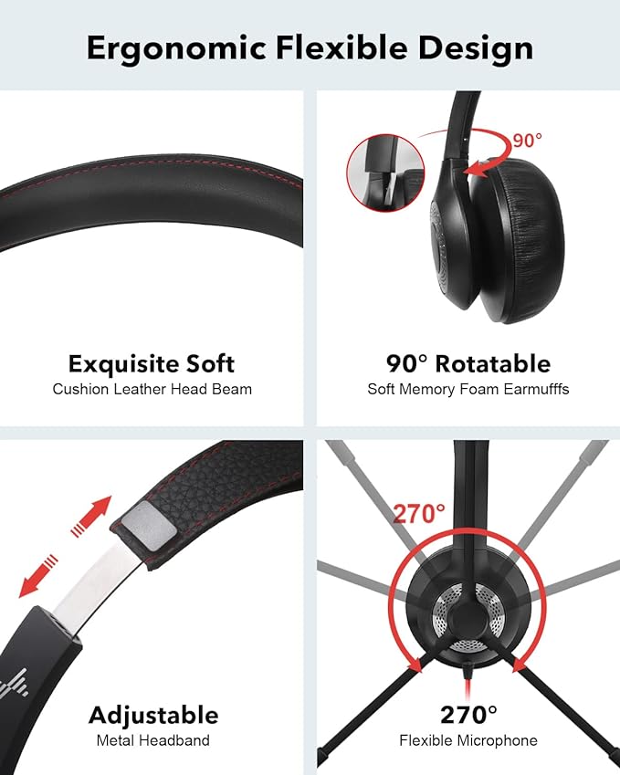 USB Headset with Mic for PC, On-Ear Computer Laptop Headphones with Noise - Image 2