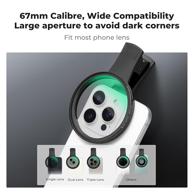 K&F Concept 67mm Clip-on Black Diffusion 1/4 Phone Camera Lens Filter Kit - Image 2