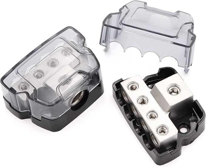4 Way Power Distribution Block 1x 0/2/4 Gauge in 4X 4/8/10 Gauge Out Nickel by Unknown