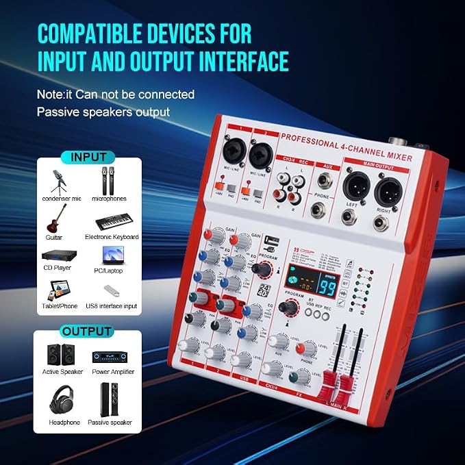 mw-4 white 4Channel Audio Mixer - Image 4
