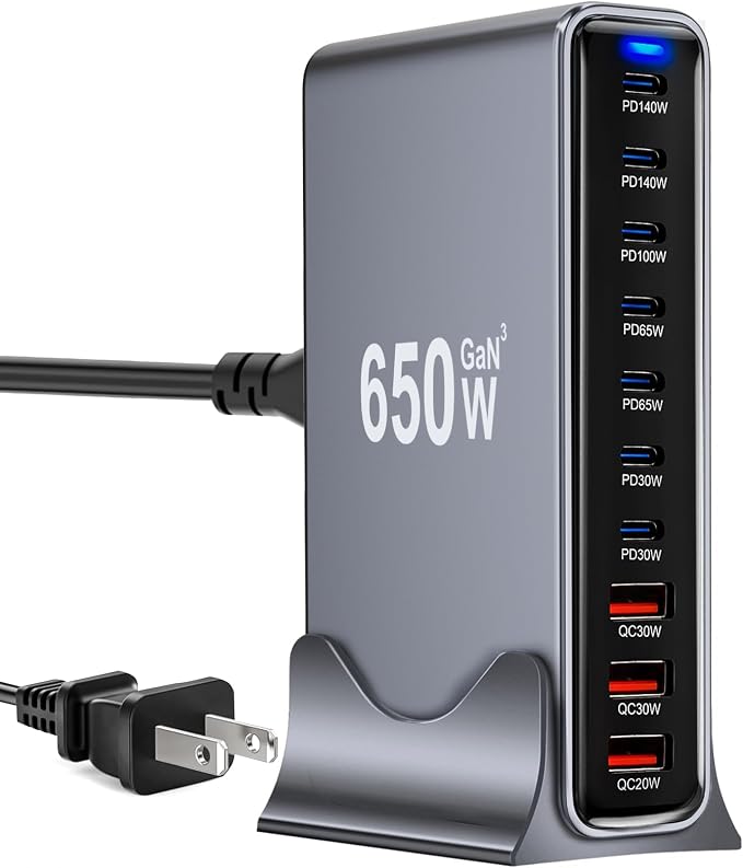 650W USB C Fast Charger Block, 10 Port USB Charging Station, GaN Ⅲ Pro Double by Unknown