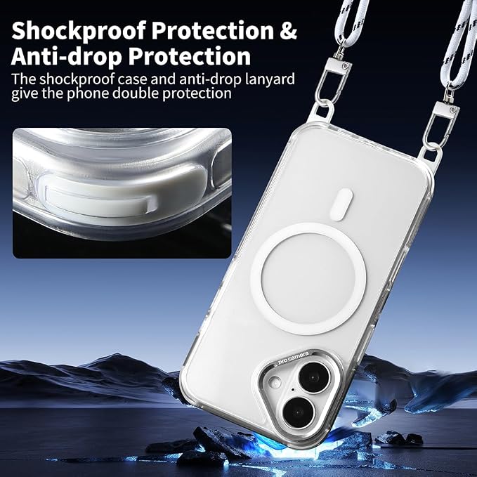 for iPhone 16 Case with 62.99 inch Lanyard, Classic Clear&White Magnetic Phone - Image 5