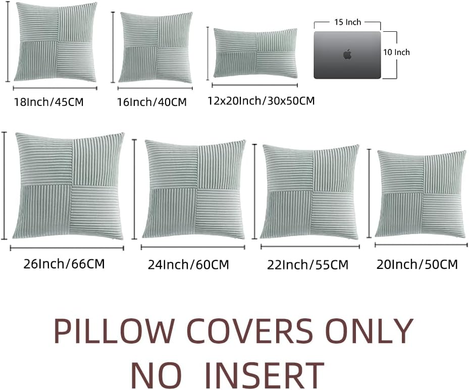 Fancy Homi 2 Packs Grey Blue Euro Decorative Throw Pillow Covers 26x26 Inch for Couch Bed Sofa, Rustic Farmhouse Boho Home Decor, Soft Corss Corduroy Patchwork Textured Square Cushion Case 66x66 cm