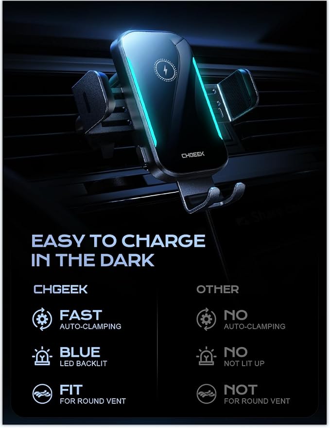 CHGeek Wireless Car Charger, 15W Fast Charging Car Phone Holder Charger - Image 6
