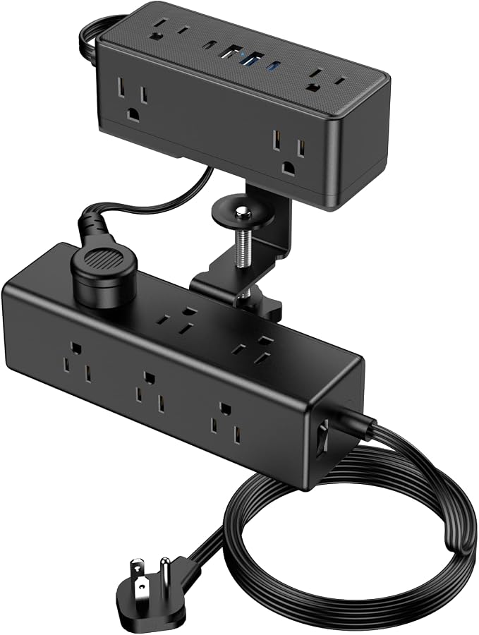 Dual Layer Desk Clamp Power Strip, Desktop Edge Mount Surge Protector by VILONG