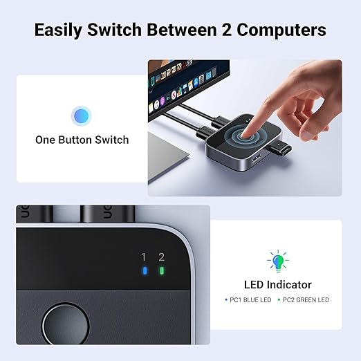 UGREEN USB 3.0 Switch 2 in 2 Out, USB Switcher 2 Computers Sharing Keyboard and - Image 5
