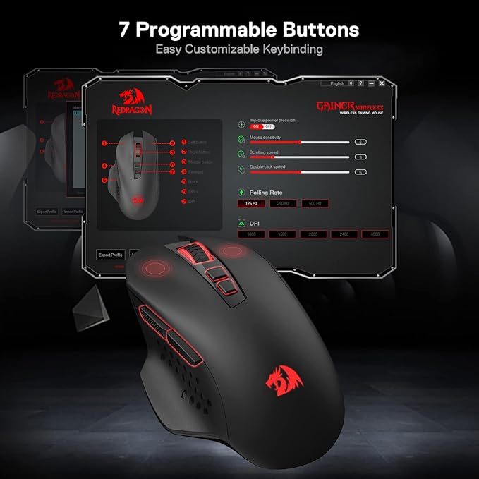 Redragon M656 Gainer Wireless Gaming Mouse, 4000 DPI 2.4Ghz Wireless Mouse w/ 5 - Image 8