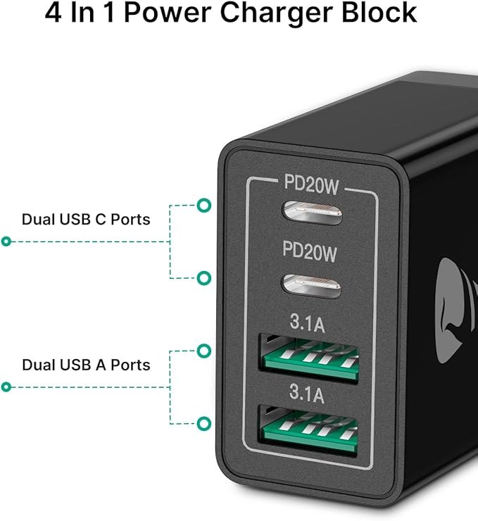 USB C Wall Charger, Aiminu 40W Fast USB C Charger, 4-Port QC+PD 3.0 Power - Image 3