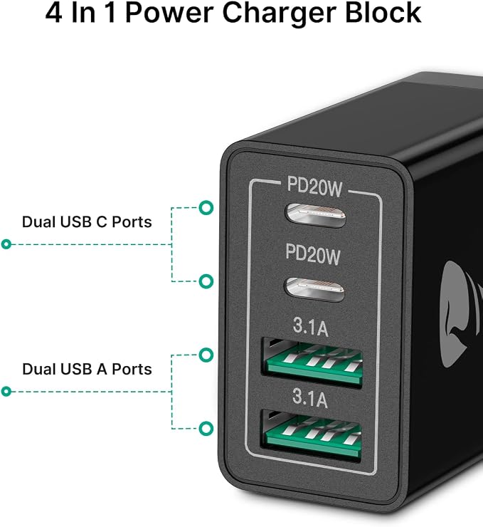 USB C Wall Charger Block, Aiminu 40W 4-Port Fast Charging Block Dual Port QC+PD - Image 2
