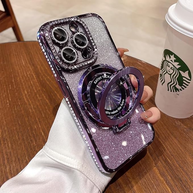 Magnetic Kickstand Case for iPhone 15 14 13 12 Pro Max Sparkling Diamond Cover - Image 2