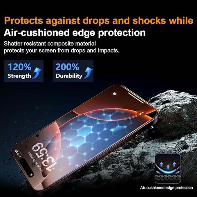 OneFish Screen Protector Glass for iPhone 14 Pro Max/ 15 Plus, 9H Glass Scratch - Image 4