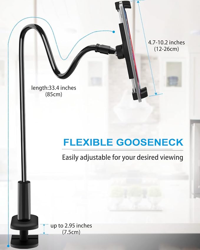 woleyi Gooseneck Tablet Holder for Bed, Flexible Long Arm Tablet Mount for Desk - Image 3