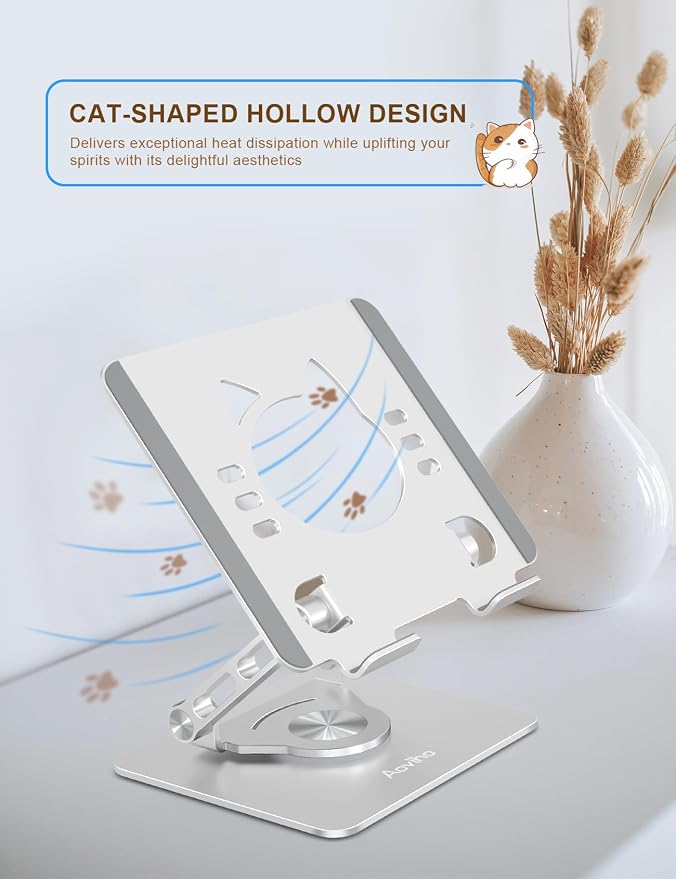 Tablet Stand 360° Rotating Aluminum Holder, Adjustable, Portable and Foldable - Image 4