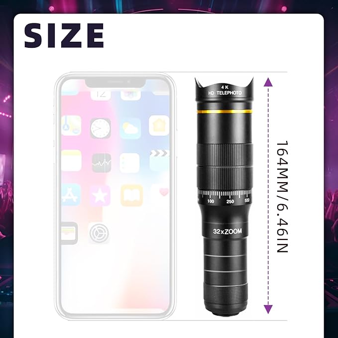 Phone Camera Lens Kit, 32X Long Focus Telephoto, Portable Clip-on HD Phone Zoom - Image 3