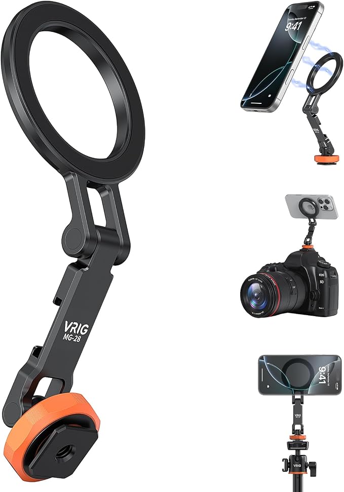 VRIG MG-28 Magnetic Phone Tripod Mount, 1/4" Thread Cold Shoe 360° Rotation by VRIGDirect