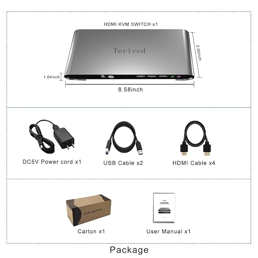 2 Computers 2 HDMI Monitors KVM Switch 4K@60Hz, Hotkey Switching, Audio and - Image 6