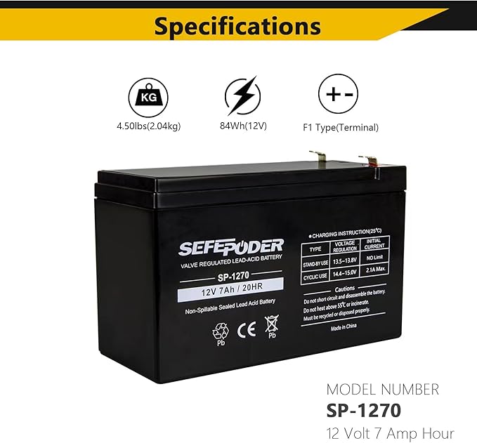 SEFEPODER 12 Volt 7ah Rechargeable Sealed Lead Acid Battery 2 Pack - Image 3
